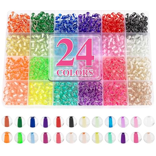 XSEINO 24 Colors 1200PCS Core Filled Glass Beads Kit 6mm
