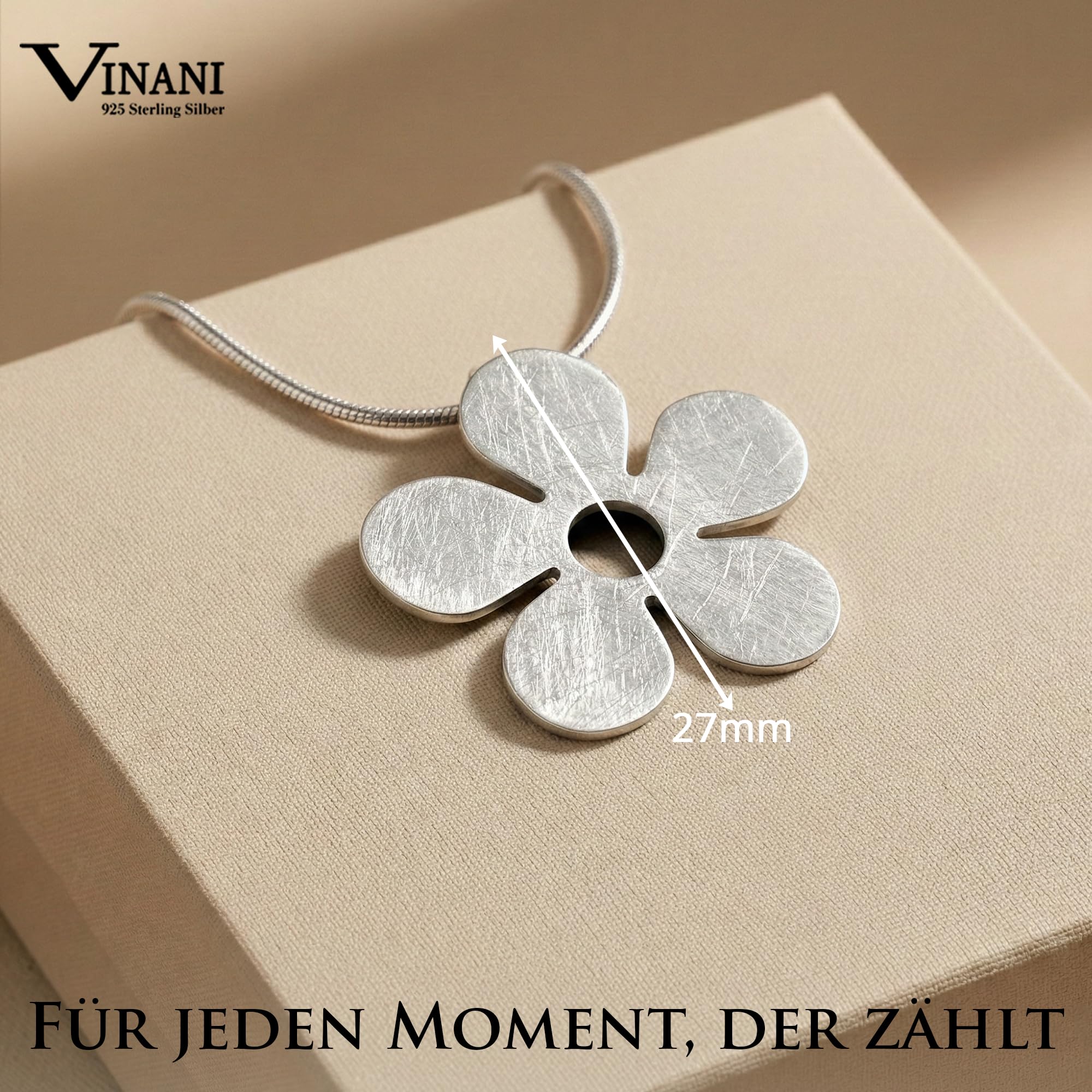 Vinani Blüten Anhänger mit Schlangenkette aus 925 Sterling Silber, ABPG-S | gebürstete Oberfläche, Blume Design, Italien Kette, nickelfrei, antiallergisch, Geschenk für Damen