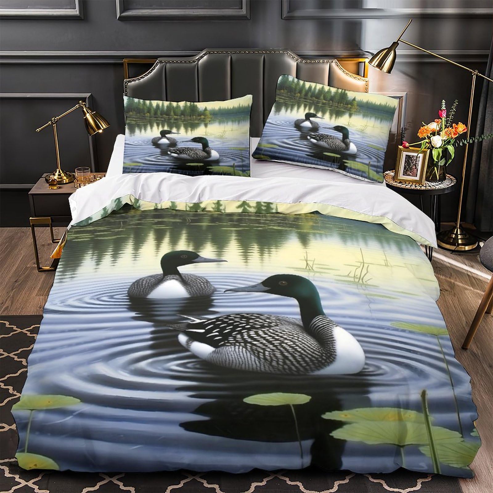 Housse de couette plongeons huards pour une chambre nature et cocooning
