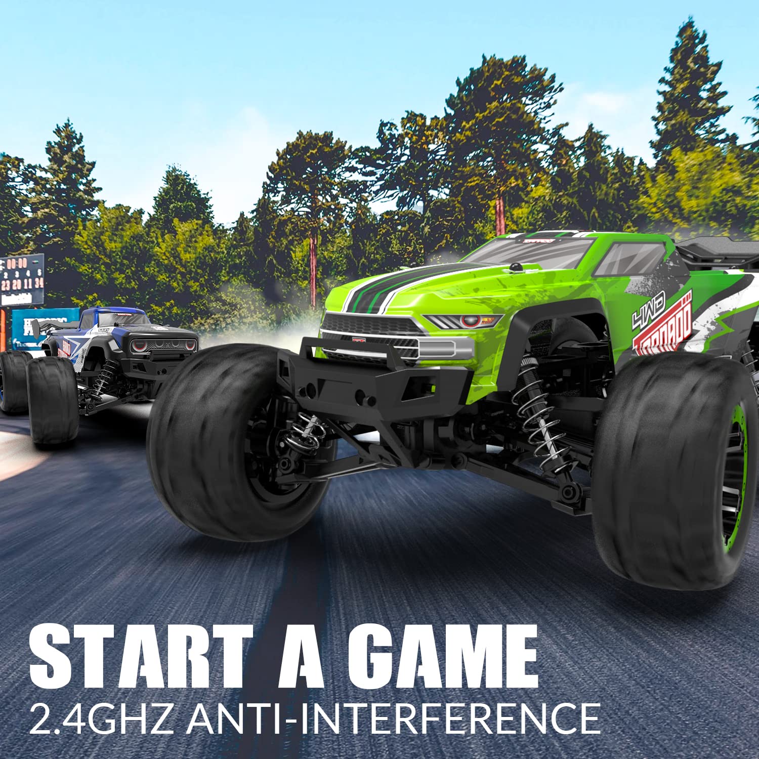 RACENT Auto telecomandata 1:16 con fari, auto RC 45 km/h 4WD monster truck, auto RC telecomandata 2,4 GHz, auto da corsa con 2 batterie, crawler RC, regalo per adulti e bambini (verde)