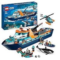 LEGO 60368 City Esploratore Artico, Grande Nave Giocattolo Galleggiante con Elicottero