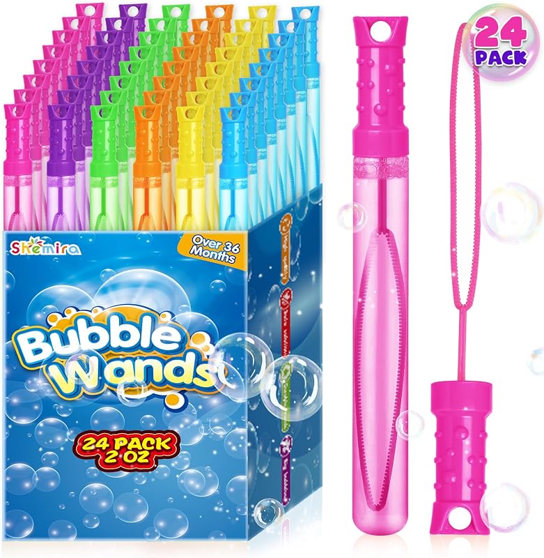 Shemira 24 Pack Bubble Wands in 6 Colors, Party Favor Summer Toys for Kids | Bulk Assortment Summer Toys for Kids, Carnival Prizes, Themed Birthday, Wedding, Outdoor Toys, Ideal Goodies Bags Stuffers