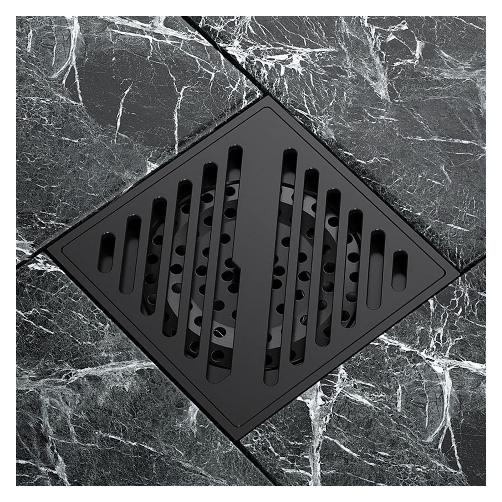 Siphon de sol douche italienne anti-odeur grille carrée noire