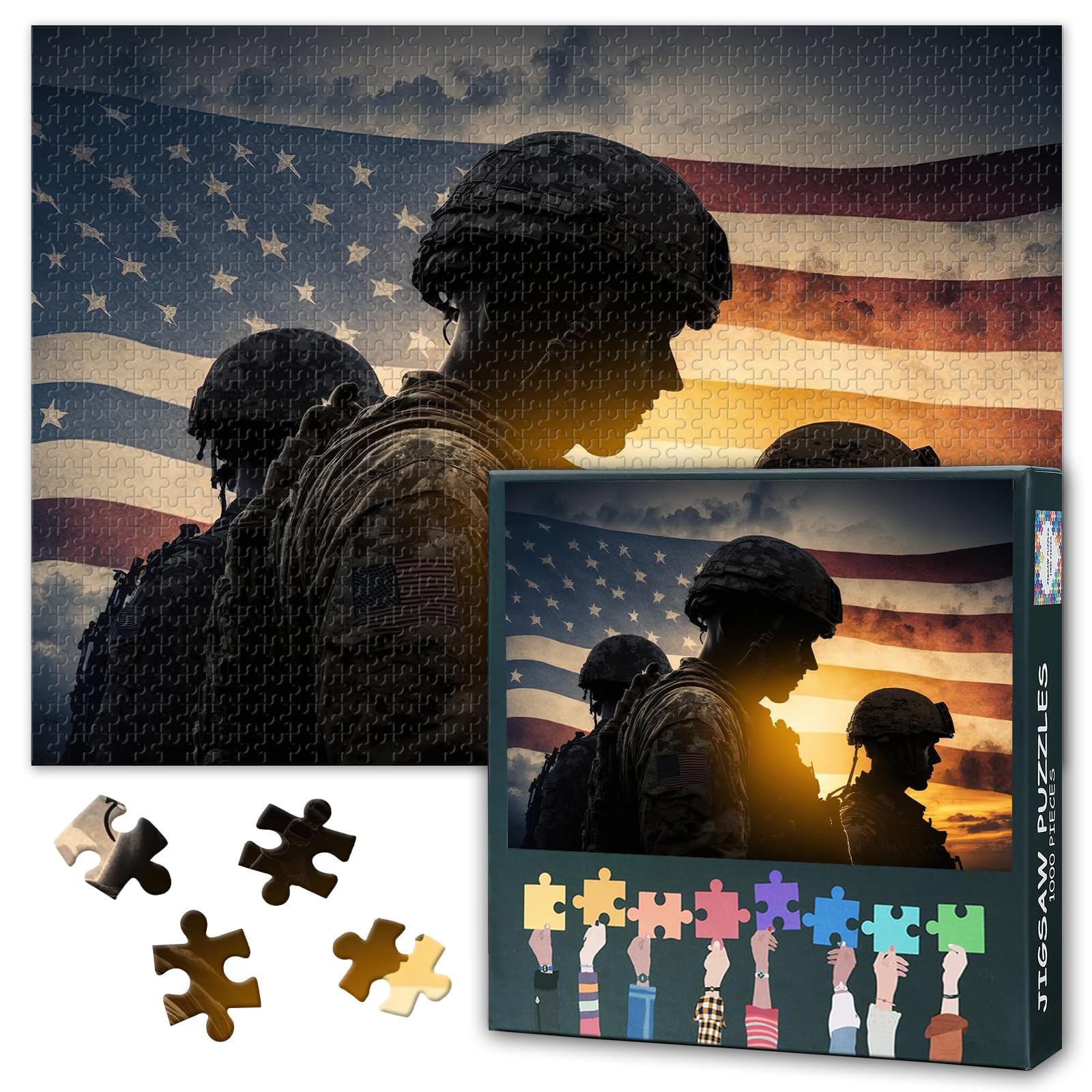 American Soldier Military Puzzles for Adults 1000 Pieces, American Flag Jigsaw Puzzles, Adult Puzzle for Adults, Educational Fun Games or Toys for Elders Friends 20X27 INCH