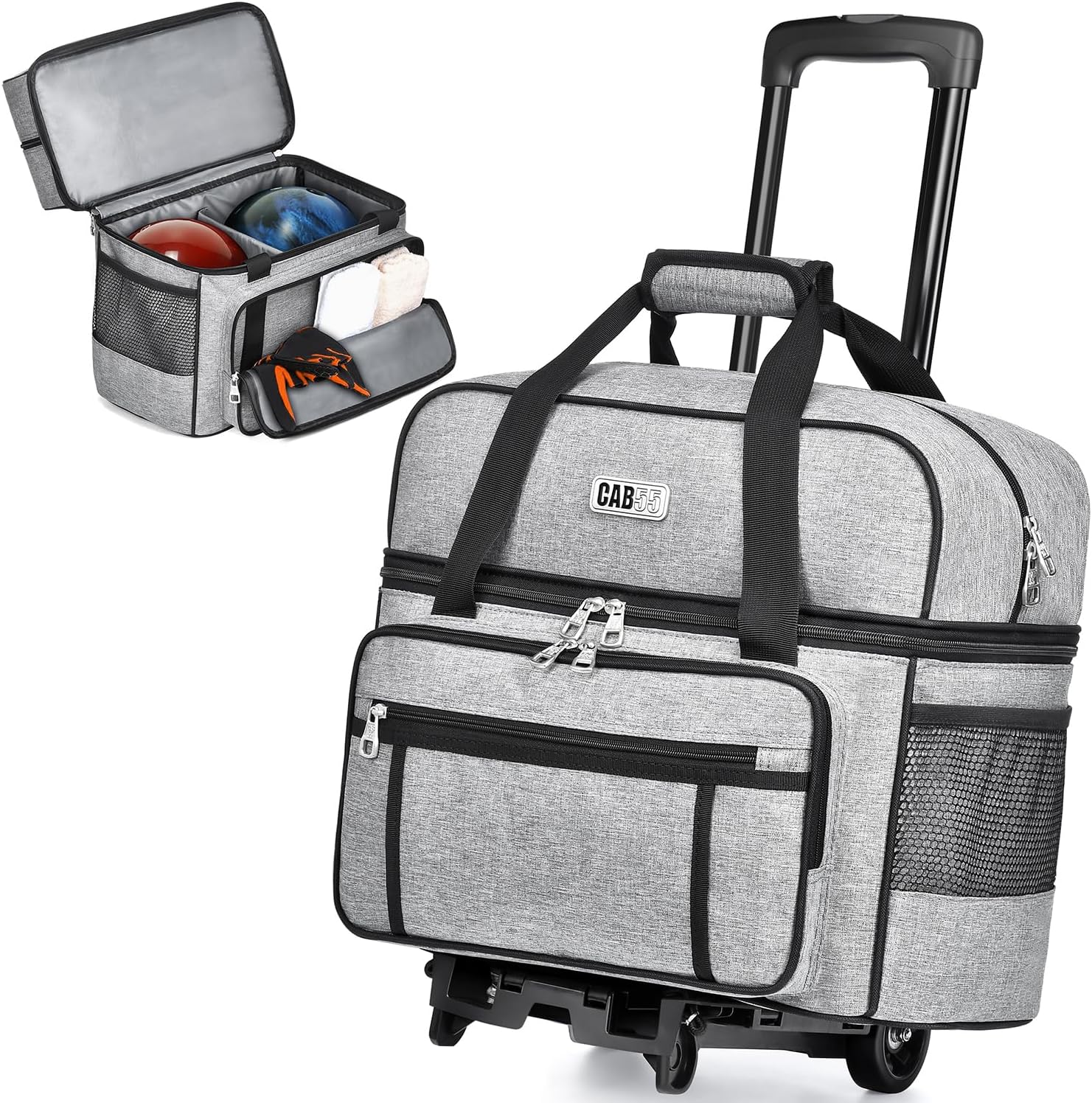 CAB55 Double Roller 2 Ball Bowling Bag with Separate Shoe
