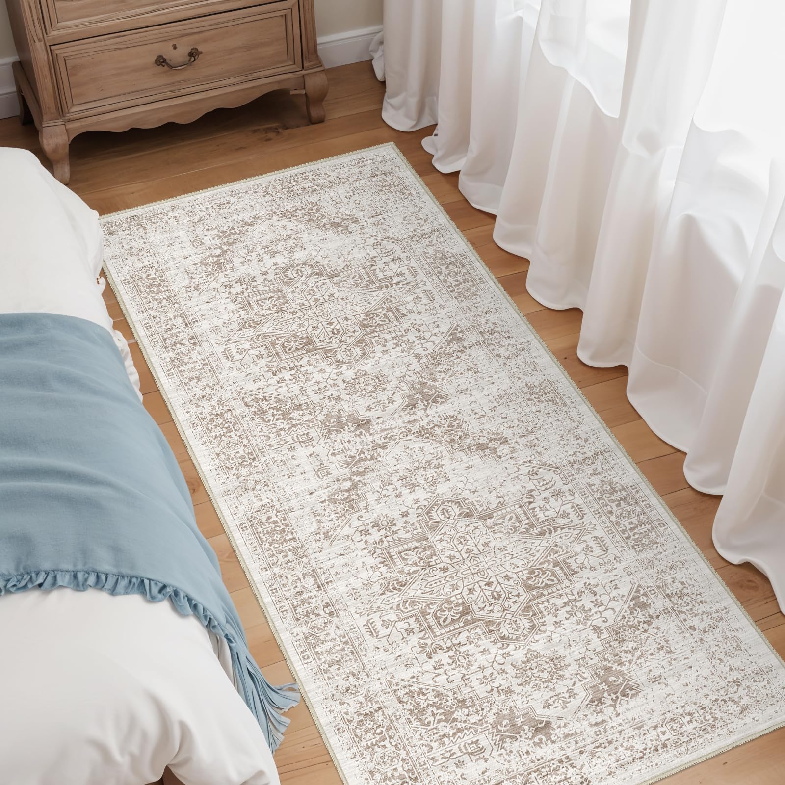 Vintage Flur-Läufer, 5 X 12,7 Cm, Rutschfeste Unterseite, Niedriger Flor, Wasserdicht & Waschbar | Für Eingangsbereich, Küche, Wohnzimmer | Polyester, TPR-Gummi