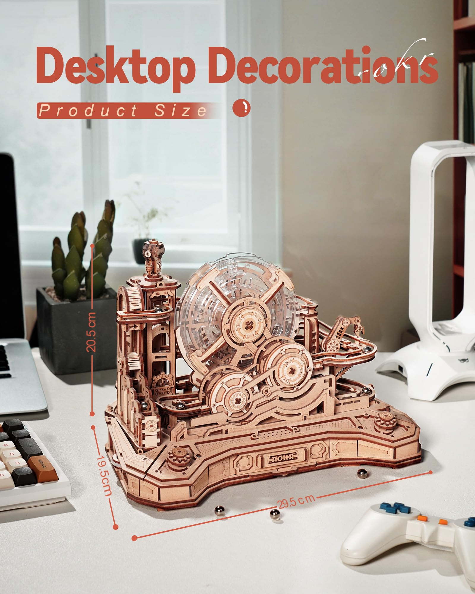 ROKR Gearball Challenge EGC01 Puzzle 3D de Madera | Circuito de Canicas Pinball, Laberinto Mecánico con Doble Control, Kit DIY STEM, Para Adultos & Jóvenes, Regalo & Decoración