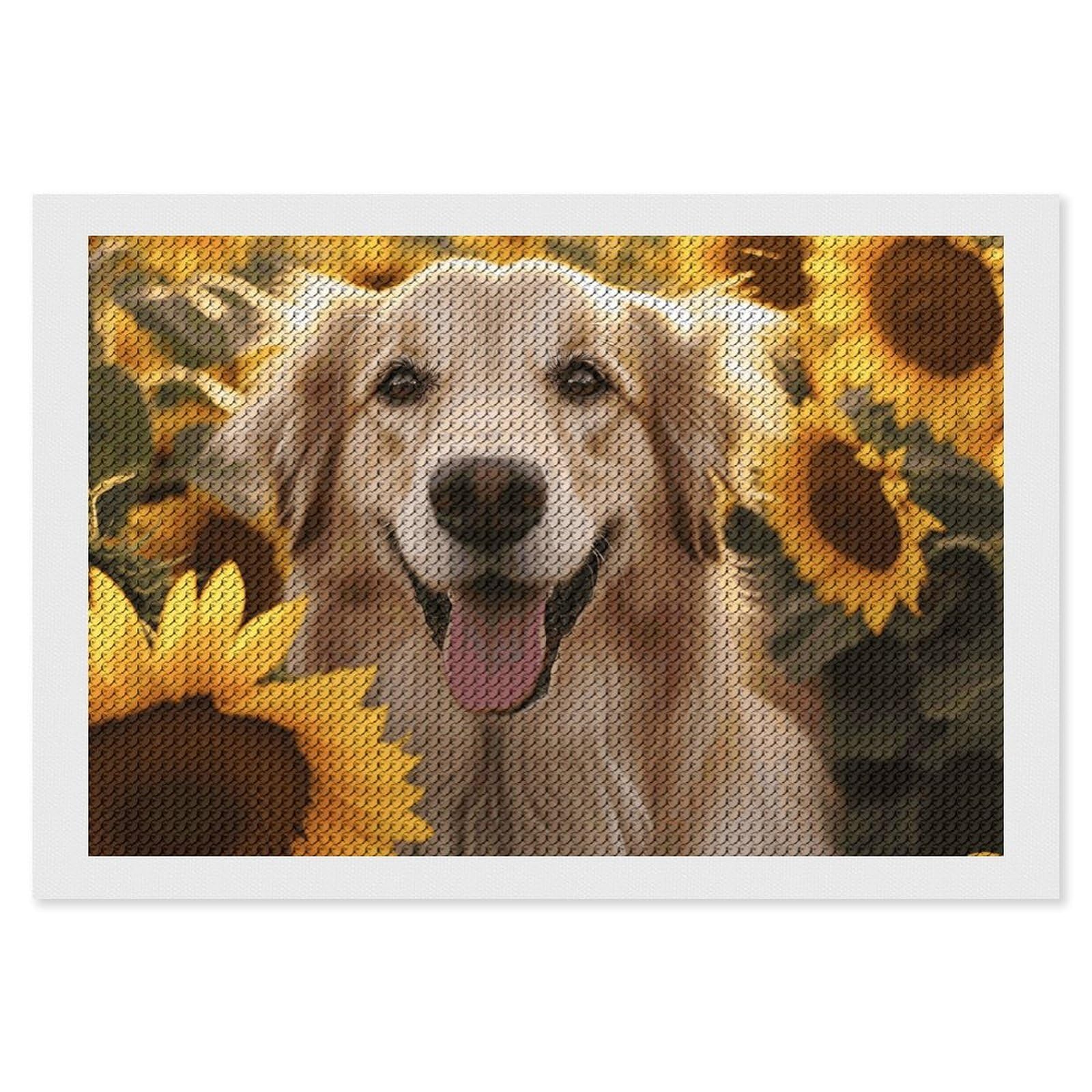 Dog and Sunflower Diamond Painting Kits for Adults, DIY 5D Diamond Painting Kits for Beginners, Round Full Drill Diamond Dots Paintings, Diamonds Pictures Gem Art for Crafts Home Decor 8"x12"