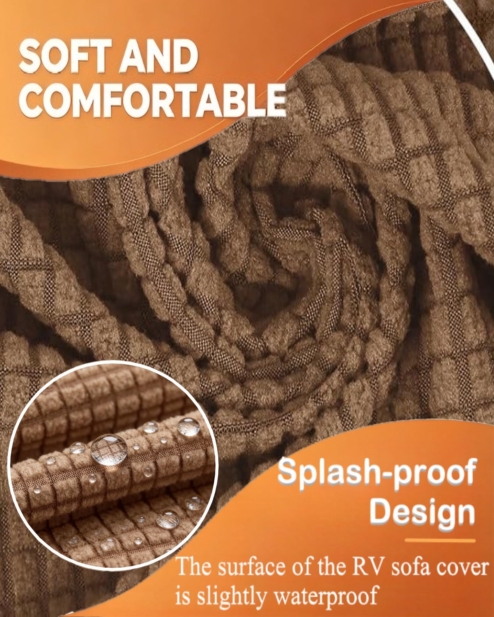 Housse De Coussin De Siège De Caravane, 2 Pièces (1 Set) Élastique Hydrofuge Lavable Housse Banquette RV Housses De Canapé pour Dinette De Camping-Car (Treillis, Couleur Café)