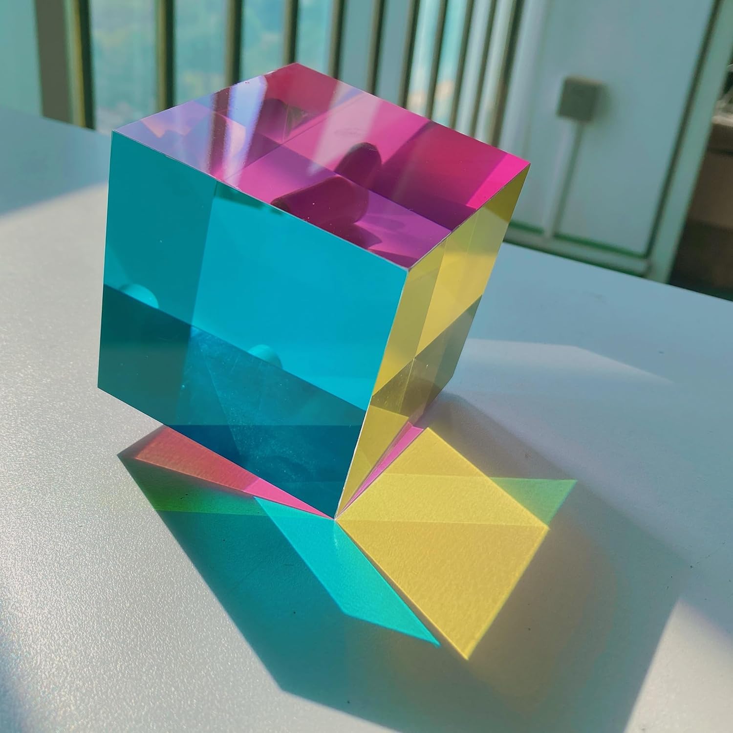 CMY Colorful Cube, 3.93 inch (100mm) Acrylic Mixing Color Cube Prism for Physics Education Learning and Office Desktop Decor, Scientific Toys and Gifts for Kids