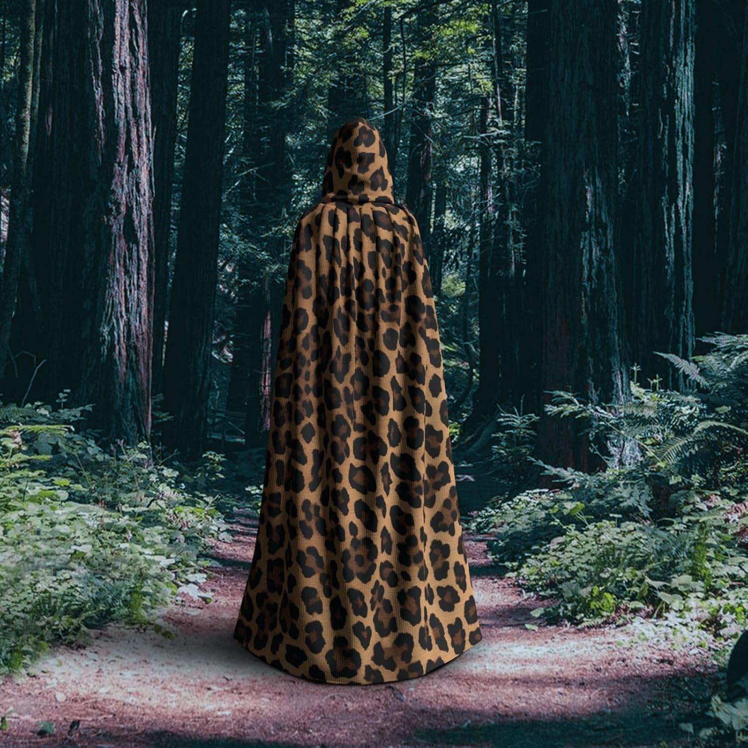 (Wild Leopard Animal) Unisex Hooded Cloak Cape with Hood Halloween Cosplay Costume Robe for Men Women
