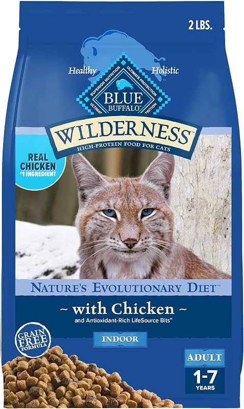 Ração seca para gatos adultos de ambiente interno Blue Buffalo Wilderness sabor frango sem grãos, 907 g