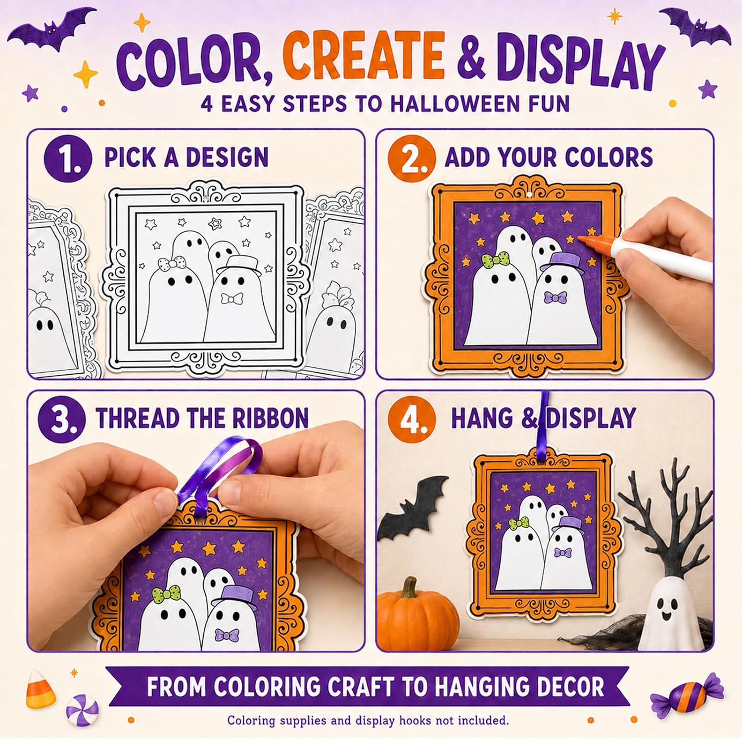 Glicholi 36-Pack Halloween Ghost Coloring Frames Craft Kit for Kids image 5