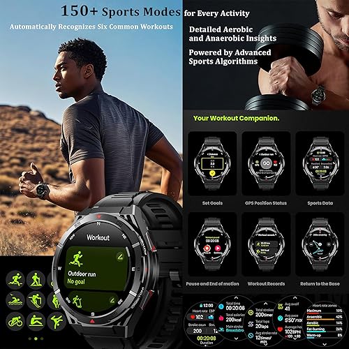 Miniatura 5 de Military GPS Smart Watch 1.43 AMOLED Always On Display, Built-In GPS, Compass, Altimeter, Barometer, FitnessPath Tracker, BT Call, 150+ Sports,