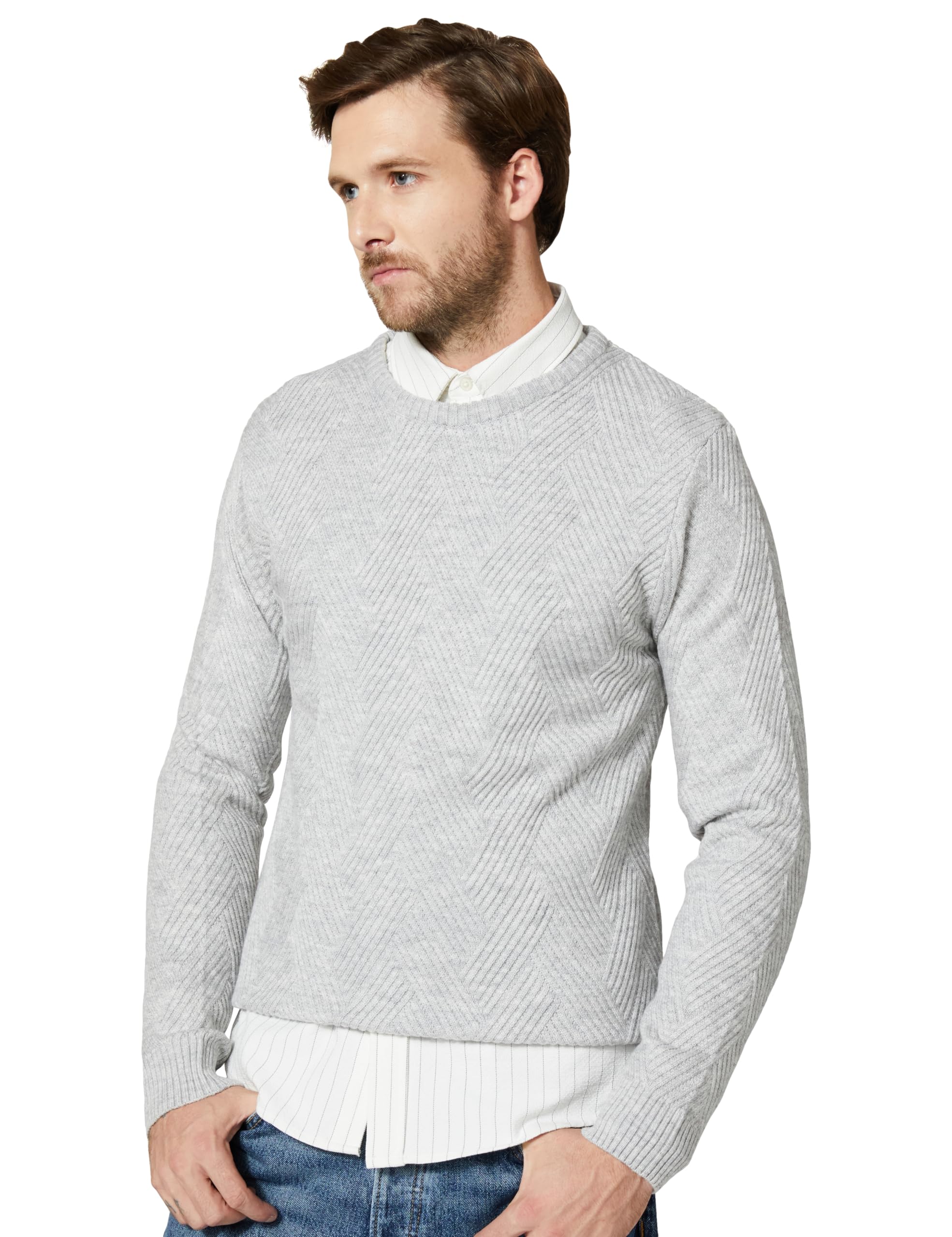 amazon brand - symbol Men's Casual Acrylic Crew Neck Self-Structured Cable Knit Sweater-picture-25