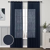 Vista 52 de Paneles de cortina de lino con pestaña trasera, de 84 pulgadas de largo, cortinas plisadas semitraslúcidas, mezcla de lino sintético, estilo rústico