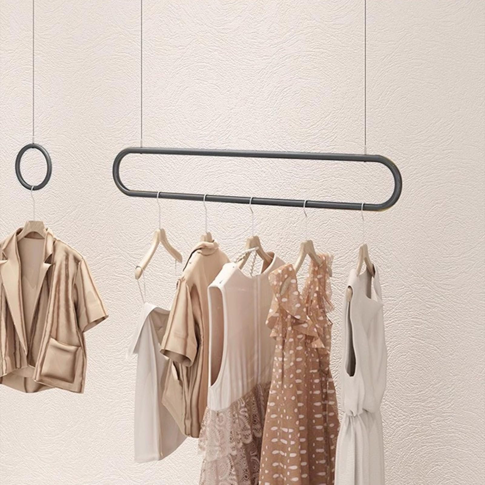 DETMOL Height-adjustable, ceiling-mounted clothes rack for retail stores, space-saving storage for wedding dresses, clothes rail for bedrooms and laundry rooms