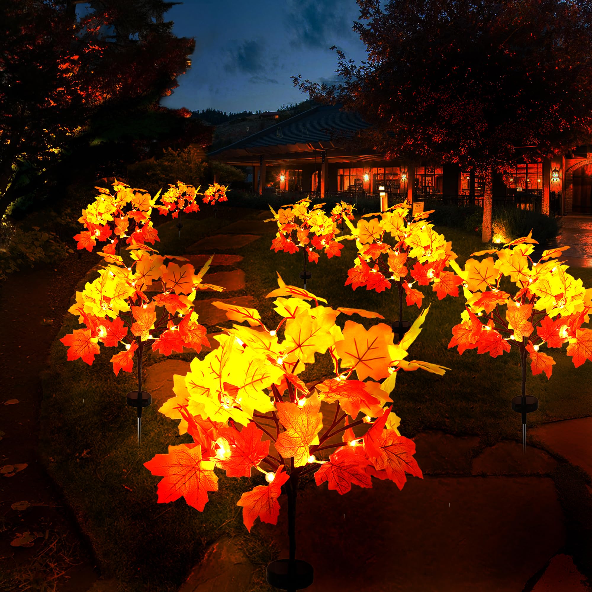 Neoclassy 4Pack Fall Solar Lights, Waterproof 80 LED Orange Fall Lights