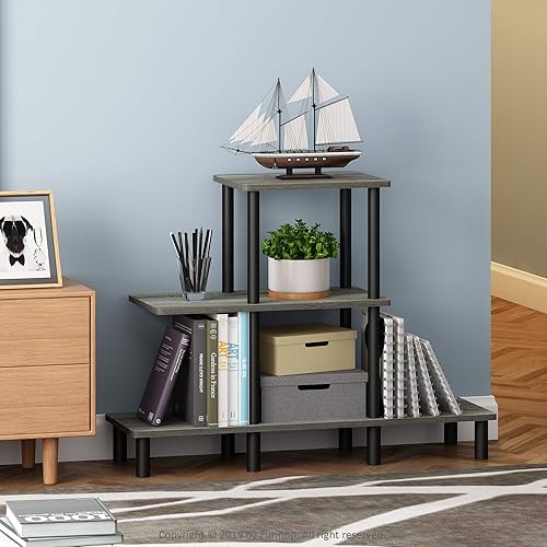 Miniatura 16 de Furinno Turn-N-Tube - Estante de exhibición lateral de 3 niveles, color espresso/negro Espresso / negro,Roble francés gris/negro.,Roble Francés/Negro