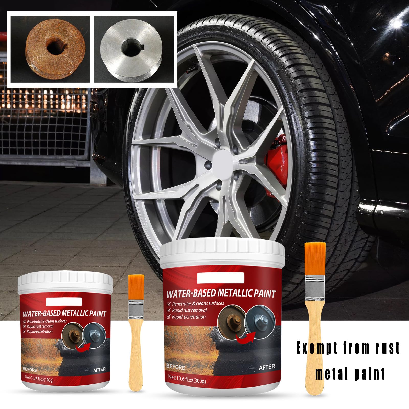 INHLUGLK Rust Removal Converter Metallic Paint, Rust Remover for Metal, Rust Converter for Metal, Multi-Functional Universal Rust Converter Gel with Brush for Metallic Car Paint (300ml 1pcs)