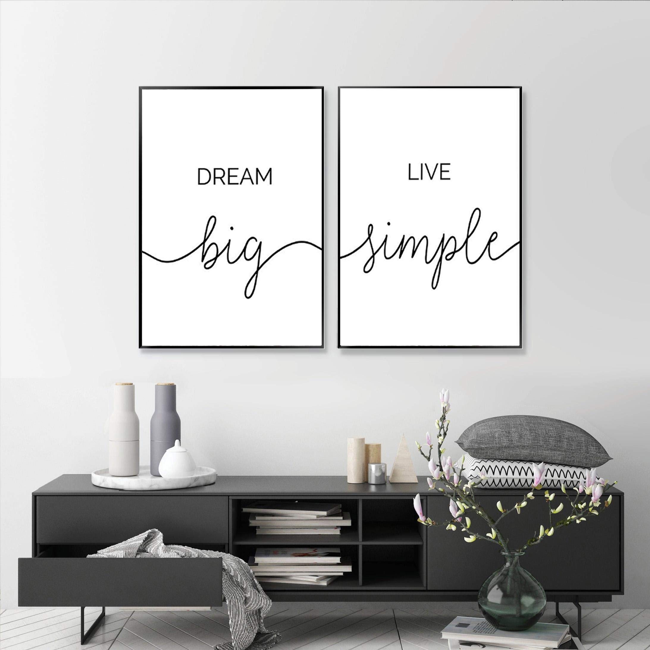BIEMBI Minimalist Dream Big Live Simple Quote Canvas Paintings Black and White Bedroom Wall Art Prints Poster for Living Room Decor 50x70cmx2 Frameless