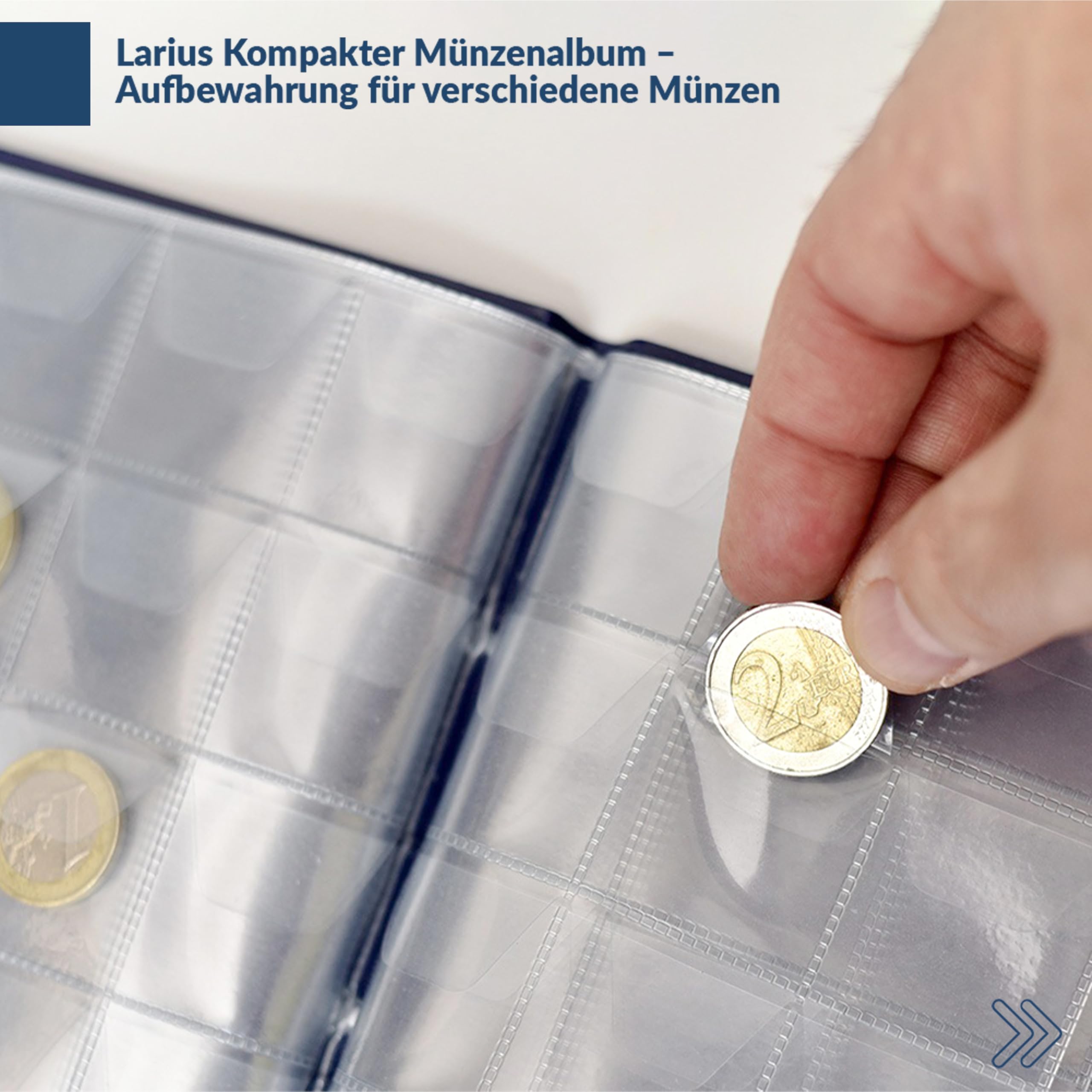Álbum De Monedas LARIUS – Capacidad Para 360 Monedas, 12 Hojas Con 30 Compartimentos De 30x30 Mm, Para Monedas Hasta 25 Mm, Ideal Para 2 Euros (Negro)