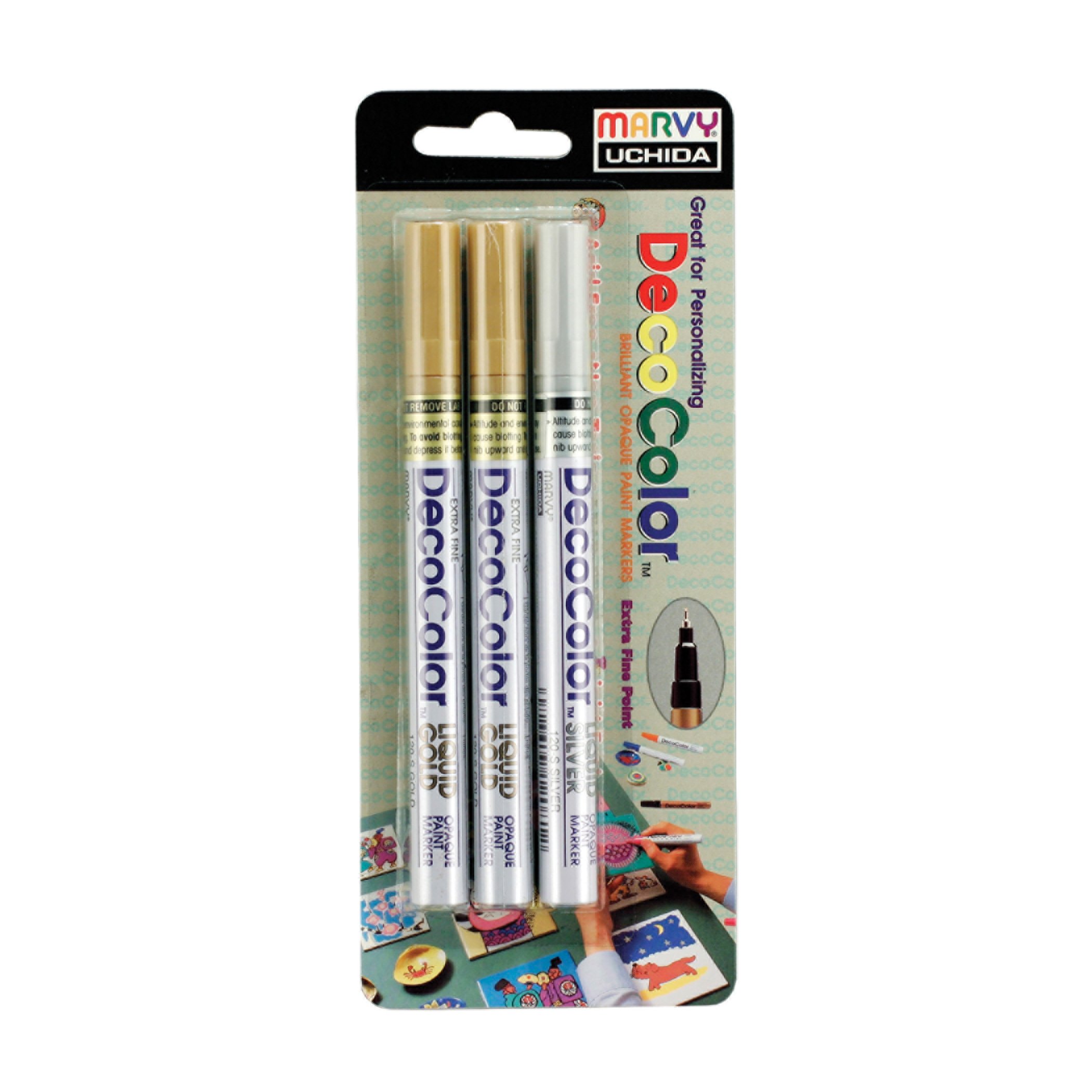 Uchida Of America 1234-3C DecoColor Extra Fine Point Pen, Silver/Gold, 3-Pack - 