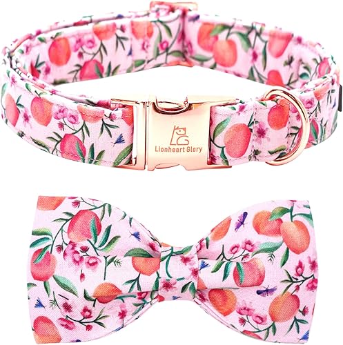 Lionheart glory Collar para perro con pajarita, collar de perro de melocotón rosa, suave, duradero, ajustable, lazos, collar de primavera, lazo para