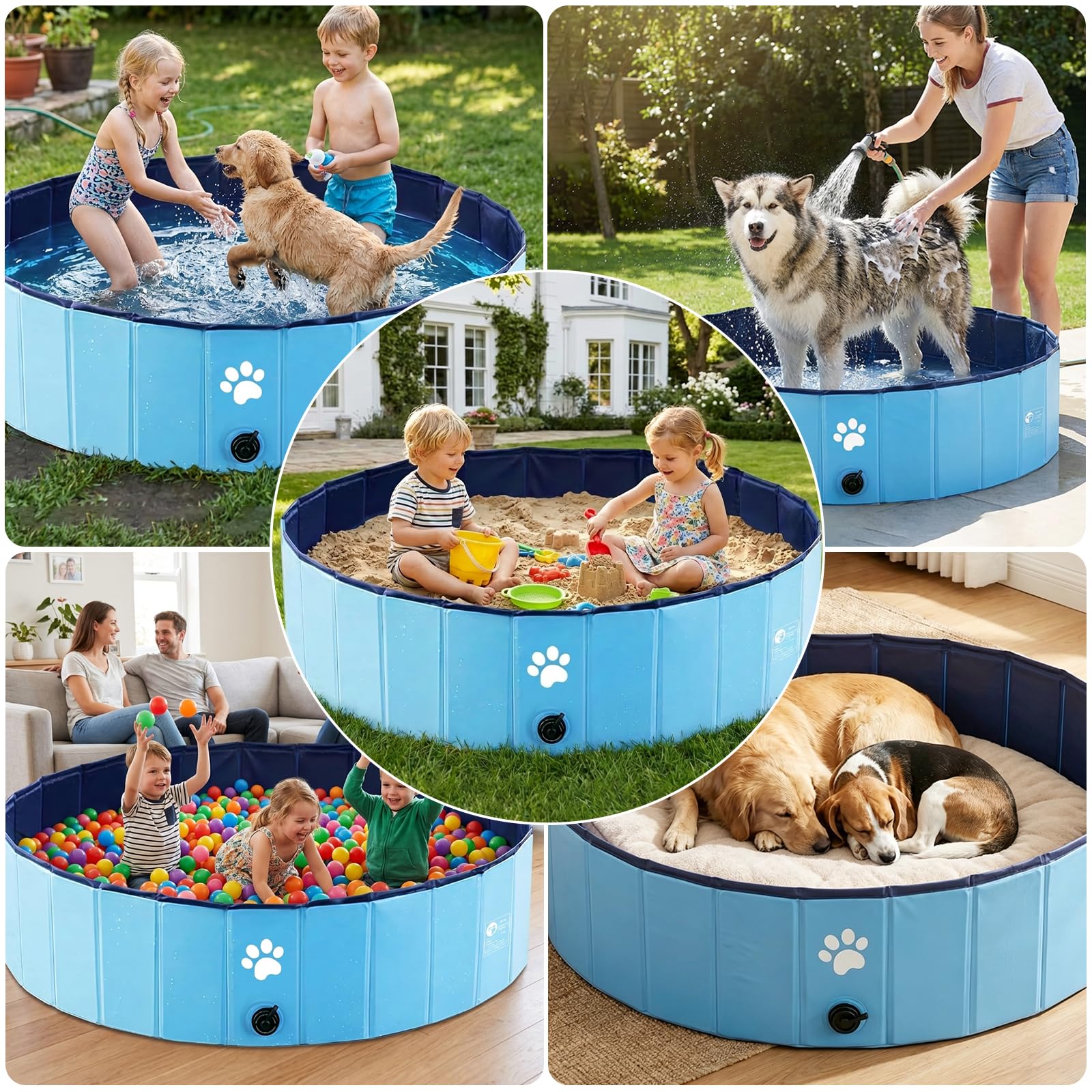Piscine Chien Pliable, Piscine pour Chien, Piscine Baignoire Chien Bassin de Baignade Portable Bain, Piscine pour Grands Chiens et Petits Chiens, Foldable Pet Pool, Bleu, 100 x 30 cm