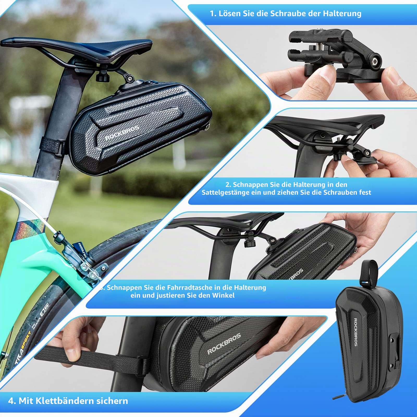ROCKBROS Fahrrad Satteltasche Fahrradtasche Wasserabweisend 3D Hard Shell Fahrradsitz Tasche mit Schnellverschluss für MTB Rennrad 1,8L