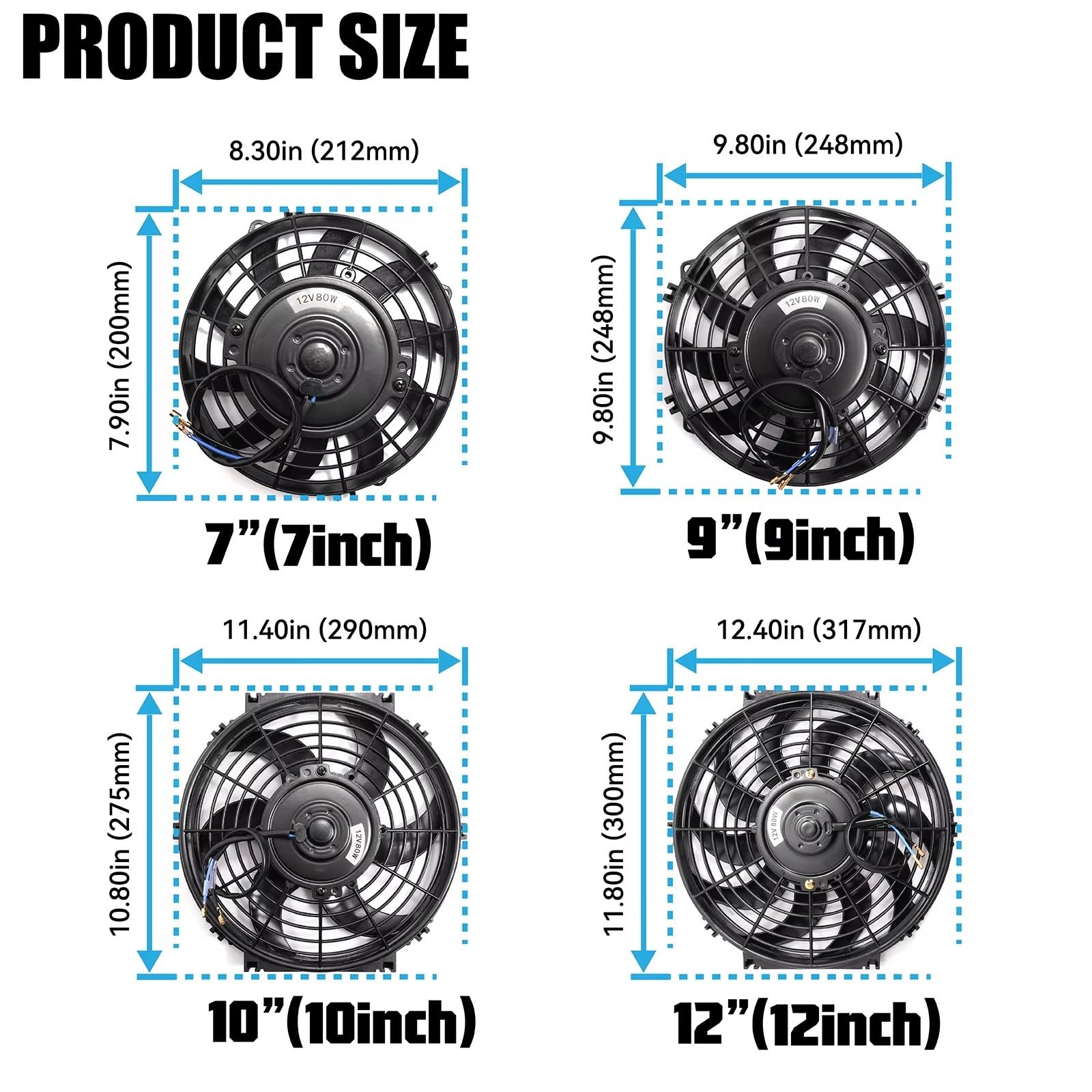 Motor Radiador Ventilador Kit De Montaje De Ventilador De Refrigeración Para Radiador Electrónico De Coche Universal De 7 9 10 12 Pulgadas 12V 80W 2100 RPM(10INCH)