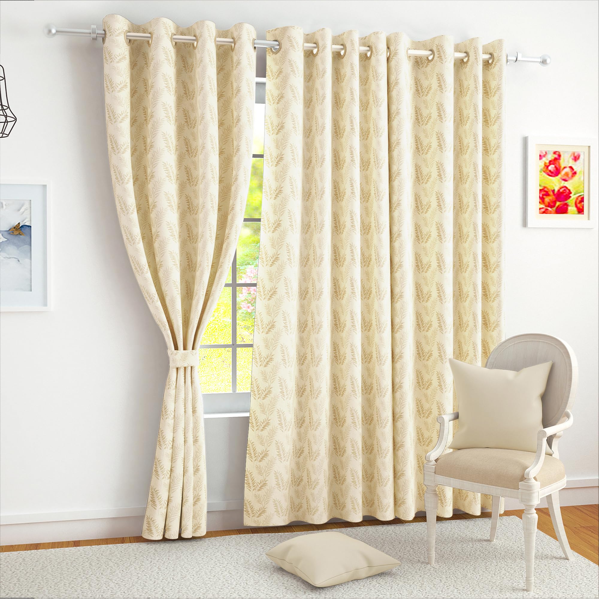 Story@Home Room Darkening Long Door Curtains 9 feet Set of 1 | Leaf Design Door Curtain | Thermal Insulated Curtains | Curtains for Living Room | (116 x 275 cm, Cream) | Perfect for Home Decor (B0B7BGWR28) Amazon Price History, Amazon Price Tracker