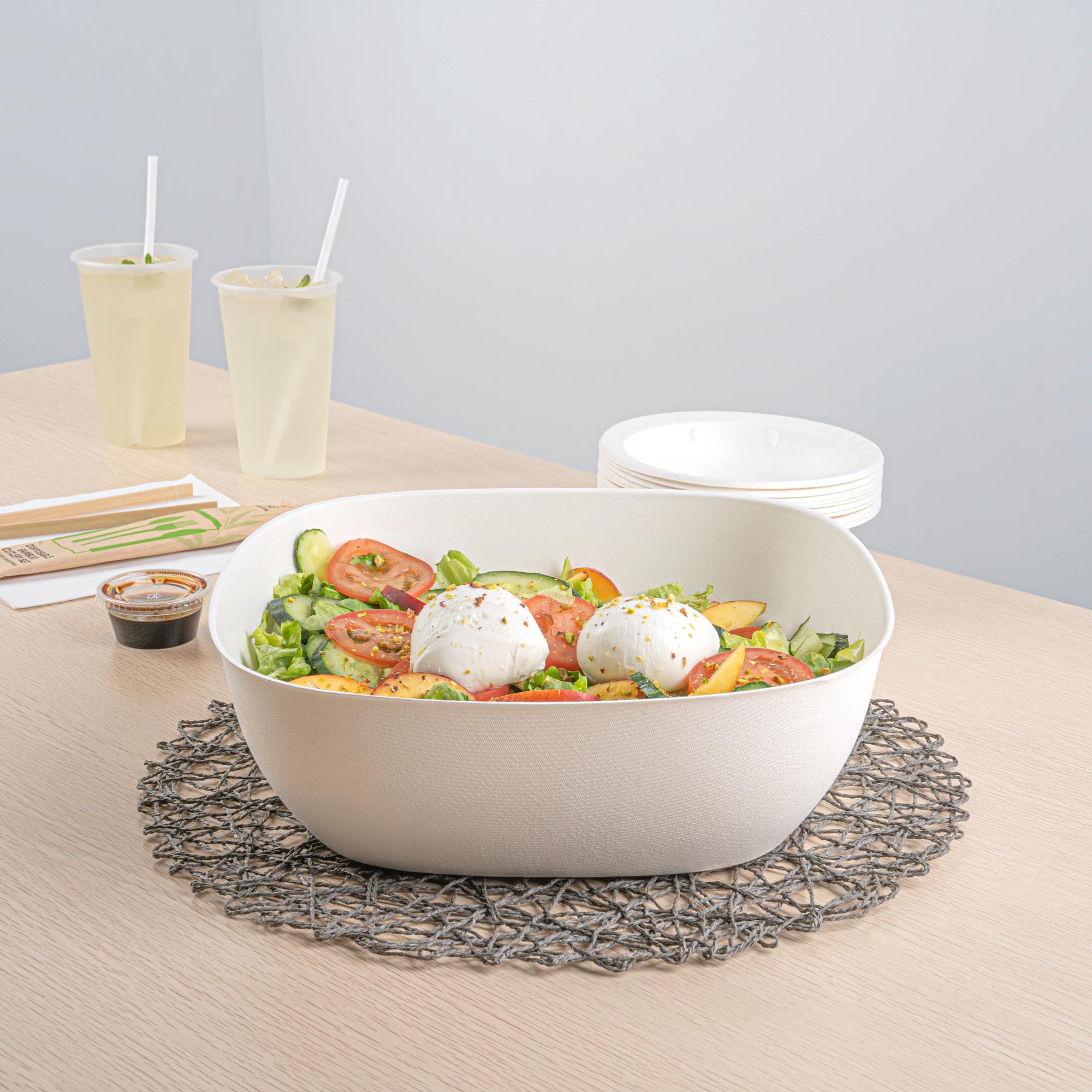 Restaurantware Pulp Safe Modular No PFAS añadido 5,386.4 g White Sugarcan/Bagasse Bowl – Home Compostable – 11 3/10.2 cm x 11 3/10.2 cm x 10.2 cm – Caja de 100 unidades