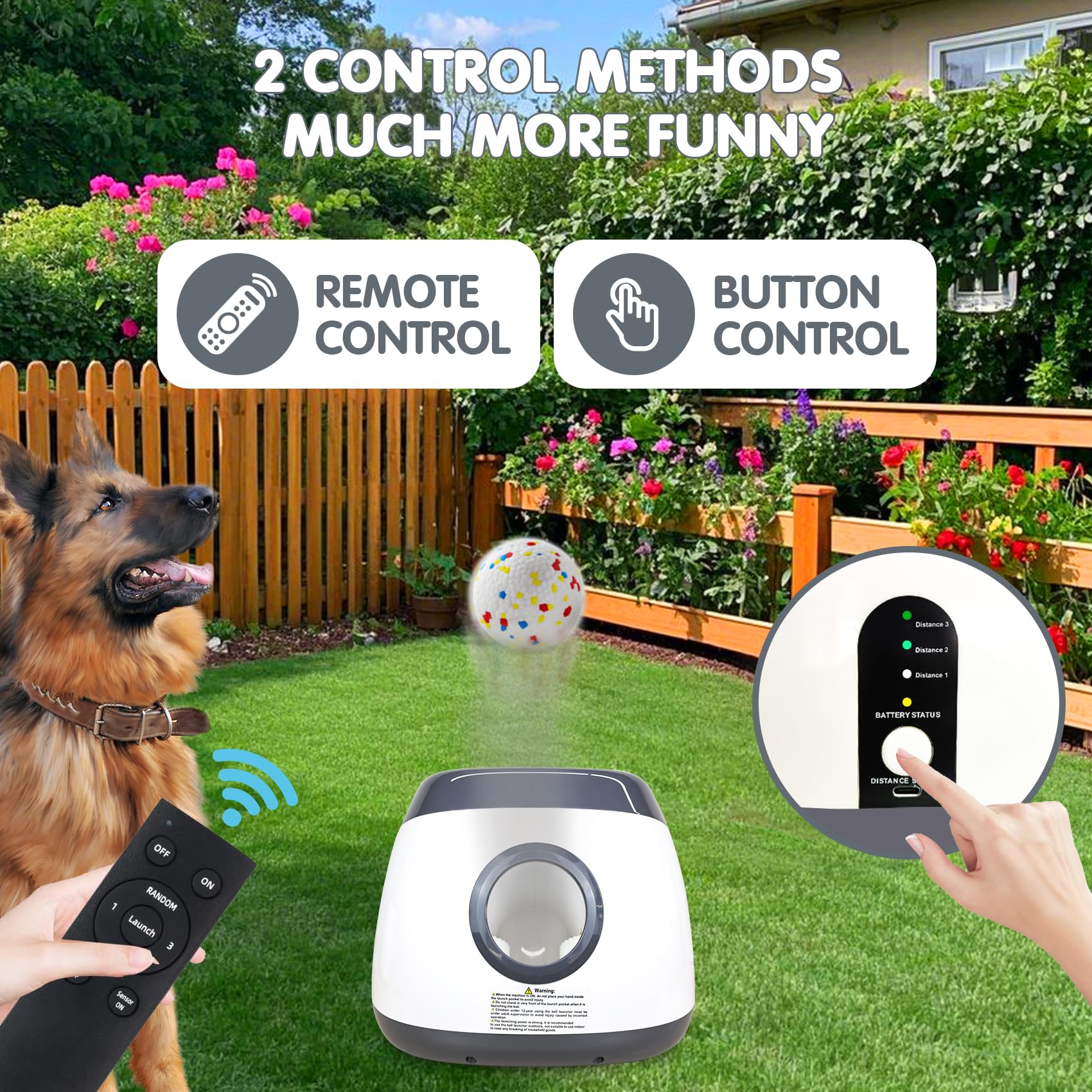 MEKAPLE Lanceur automatique de balles pour chien, lanceur de balles interactif amélioré pour chien avec 3 distances, 8,6 à 20,6 m, lanceur de balles télécommandées pour chiens de taille moyenne et