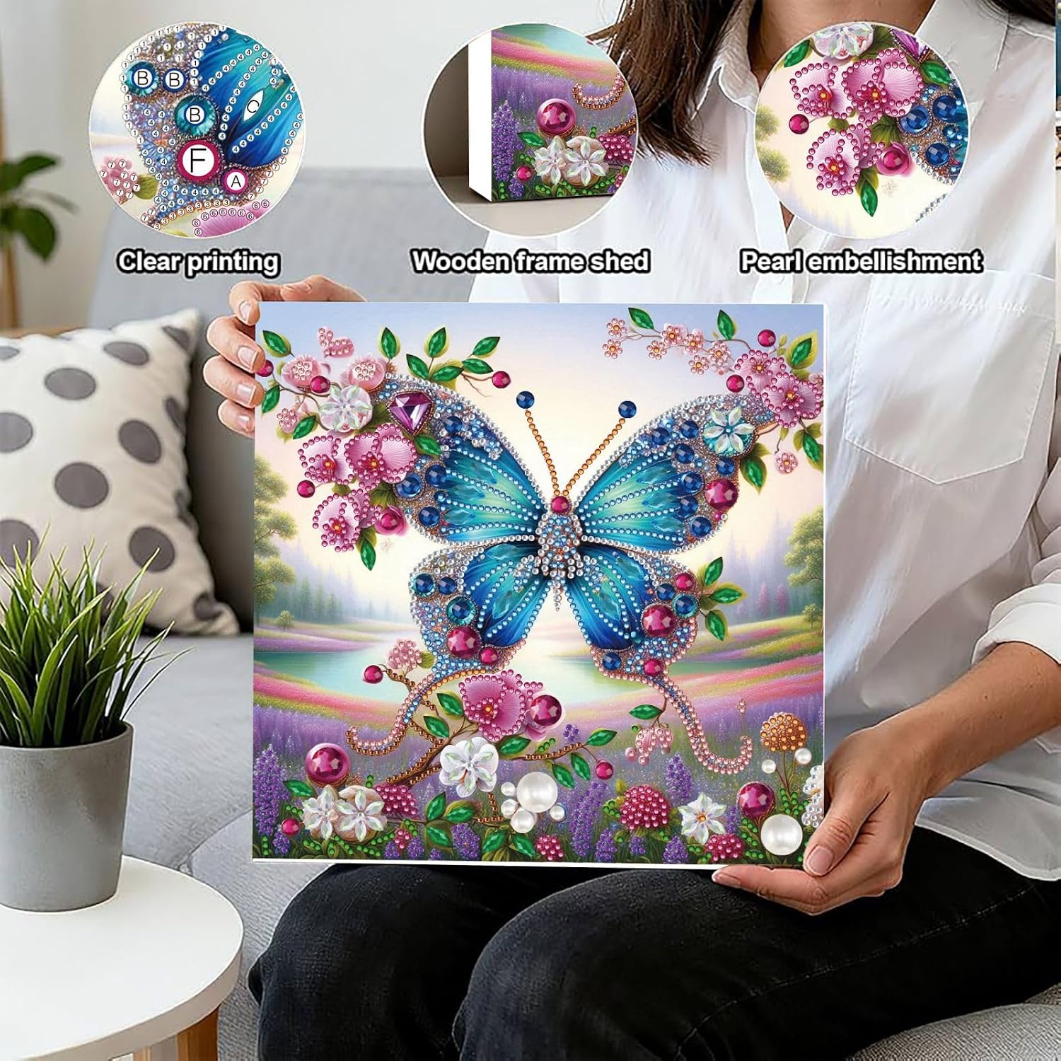 ARTopet DIY Diamond Art Painting Kit with Frame 9.84x9.84in Handmade Pearl Dots Colorful Canvas Art Craft Display for Tabletop and Wall Mounting Home Decor-Butterfly01 image 2