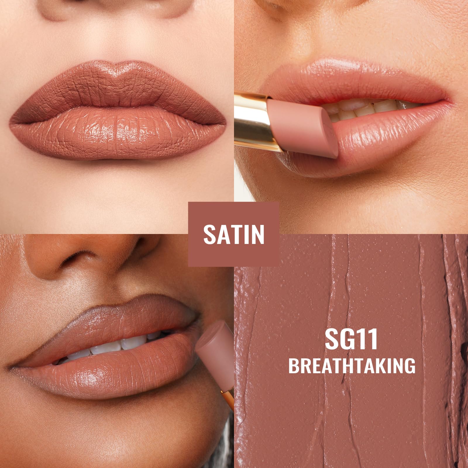 Oulac Satin Matte Pink Lipstick, Pink Brown Long Lasting Lip Stick, Full Coverage with Smooth Creamy Texture Lip Colour - Image 3