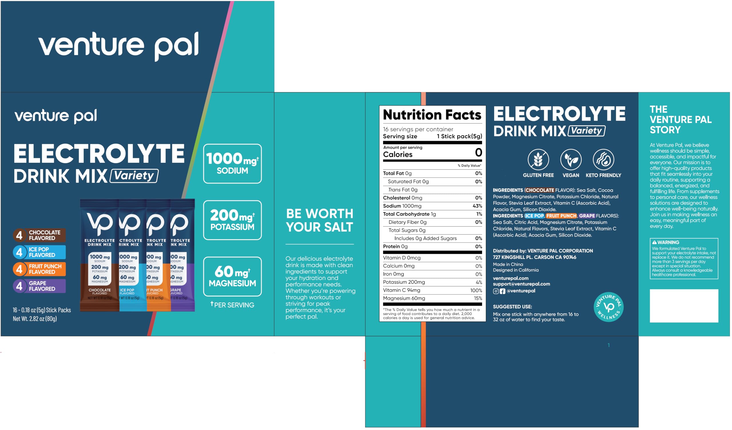 Venture Pal High Sodium Sugar-Free Electrolytes Powder Packets, 16 Sticks — Amazon image 10