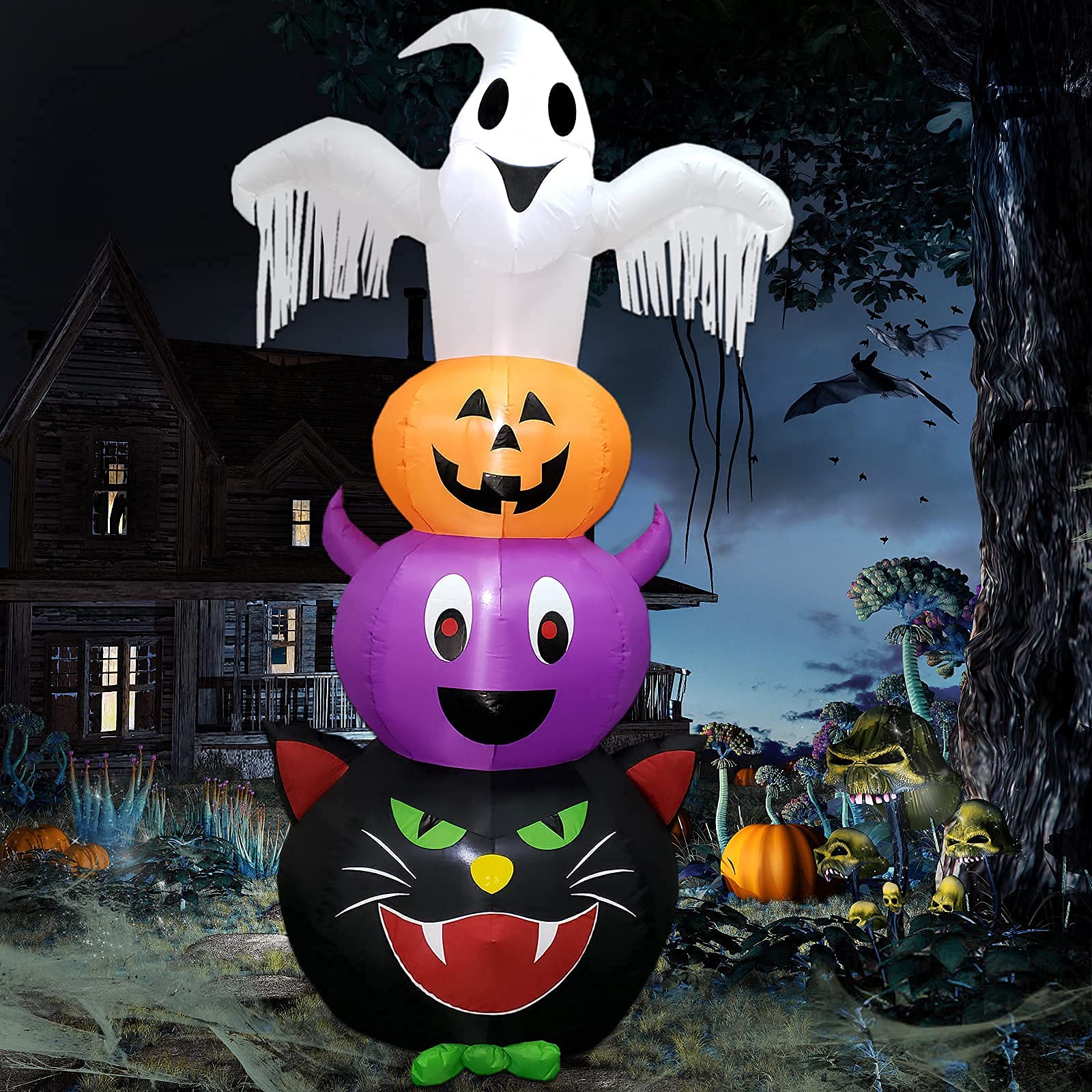 8FT Fantasmi Zucche Gonfiabili Halloween Decorazioni, Kalolary Ghost Gonfiabile di Halloween con luci a LED incorporati Gonfiabili Decorazioni per feste all'aperto per interni ed esterni