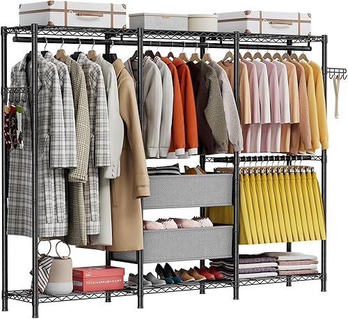 Perchero para ropa Armario: organizador y almacenamiento de ropa con estantes, resistente para colgar ropa, portátil, ajustable, negro, 15.8