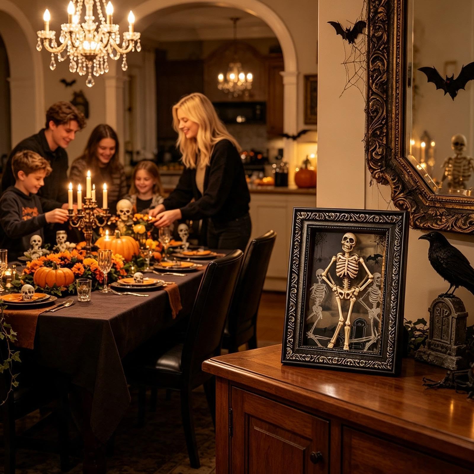 Cornice Scheletro Halloween Decorazioni da tavolo di Halloween con luce LED