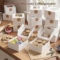 Vista 5 de VGOODALL 15 cajas de galletas, 4 x 4 x 2.4 pulgadas, mini cajas blancas de panadería con ventana para pasteles pequeños, postres, pasteles, donas