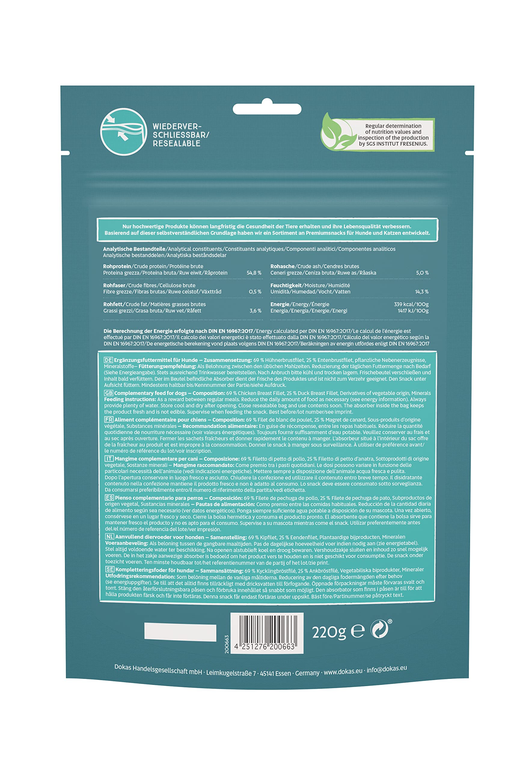 DOKAS Snack Premium sin Cereales con pezuña de Pollo para Perros, Ideal para Entretiempo.