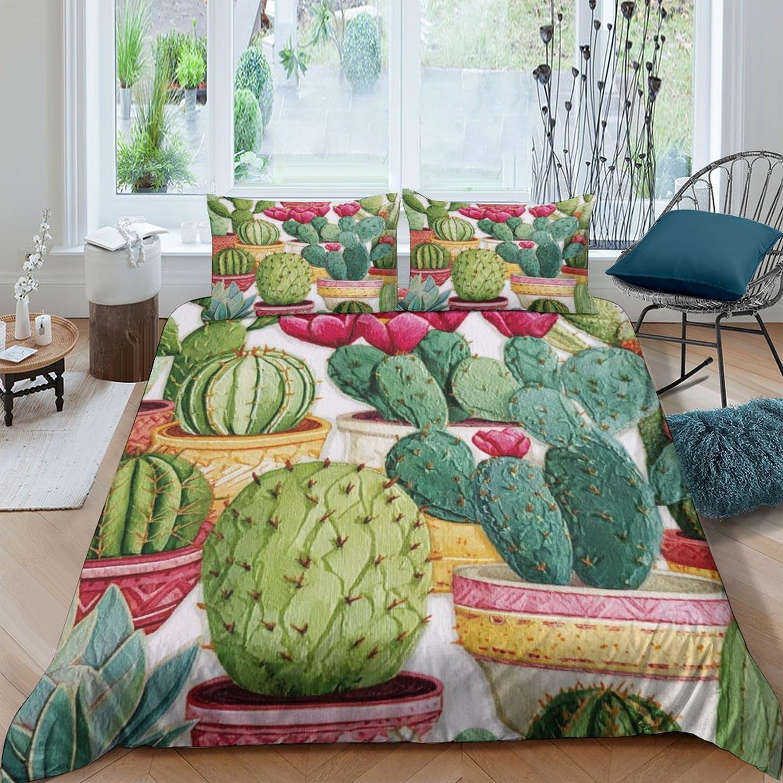 Ctjqhvkz Style-4 3D Printed Cactus Succulent Fitted Sheet Microfiber Soft Breathable Desert Plants Bed Cover For Bedroom Dorm Mattress Decor Single（135X200cm）