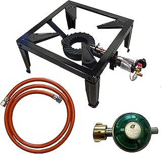 D/H Profi Gaskocher 10,5 kW Hockerkocher mit Gussbrenner, Piezozündung & Zündsicherung – 4-Fuß Campingkocher inkl. 50 mbar Druckregler und 1,5 m Gasschlauch