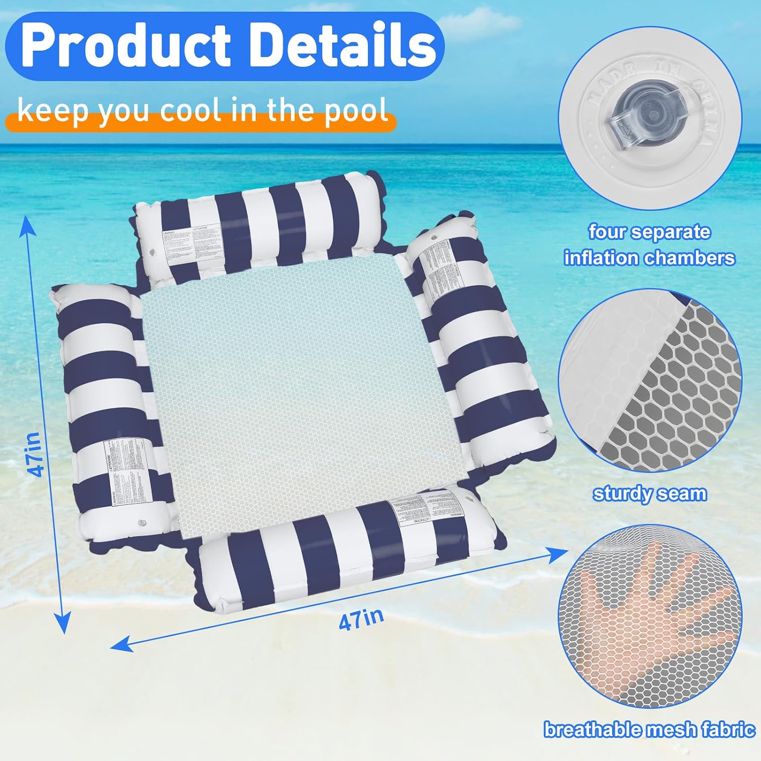 Korlon Inflatable Pool Floats Adult, 2Pack/1Pack 4-in-1 Pool Hammock Float Chair, Inflatable Hammock Floaties for Adults for Summer Lake Rafting, Swimming Pools, and Lake Beach Parties