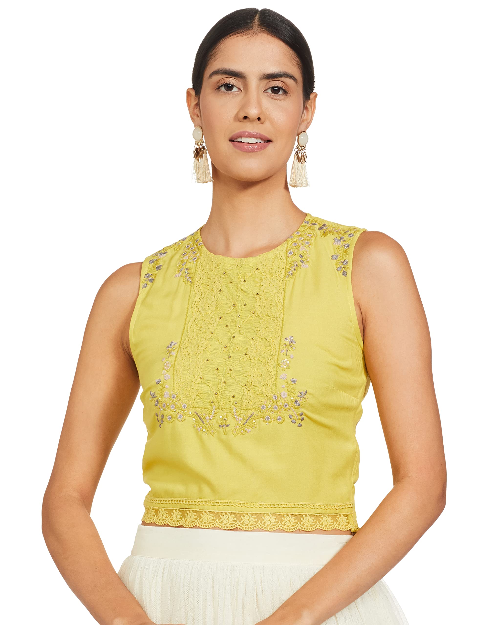 Women's Solid Top (21FEW30419-213901_Light Yellow Regular)