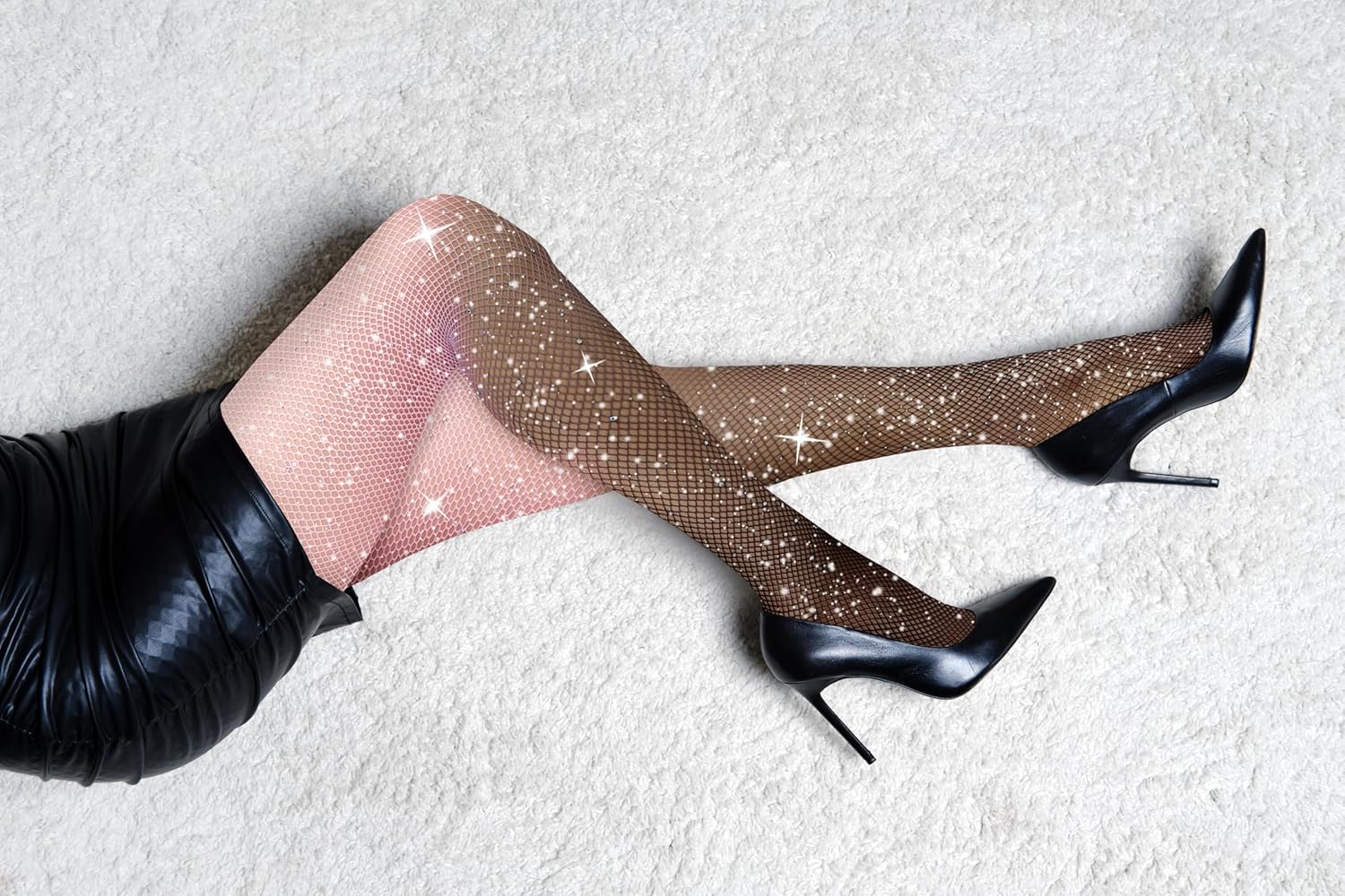 Benefeet Sox Womens Sparkle Fishnets Neon Gradient Glitter Rhinestone Tights Sexy Mesh Stockings Party High Waist Pantyhose - Image 8