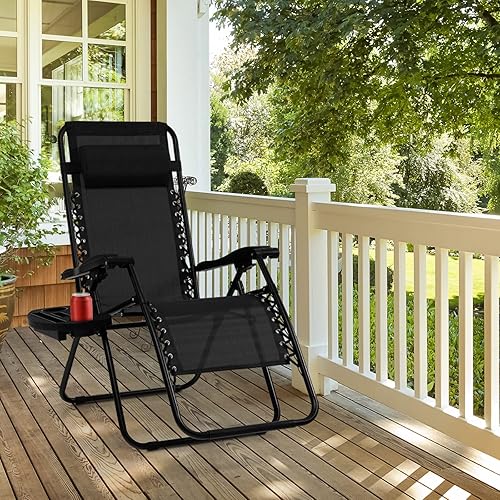 Miniatura 2 de Tangkula Silla de gravedad cero silla plegable para patio sillón reclinable ajustable al aire libre con soporte para tazas reposabrazos anchos para
