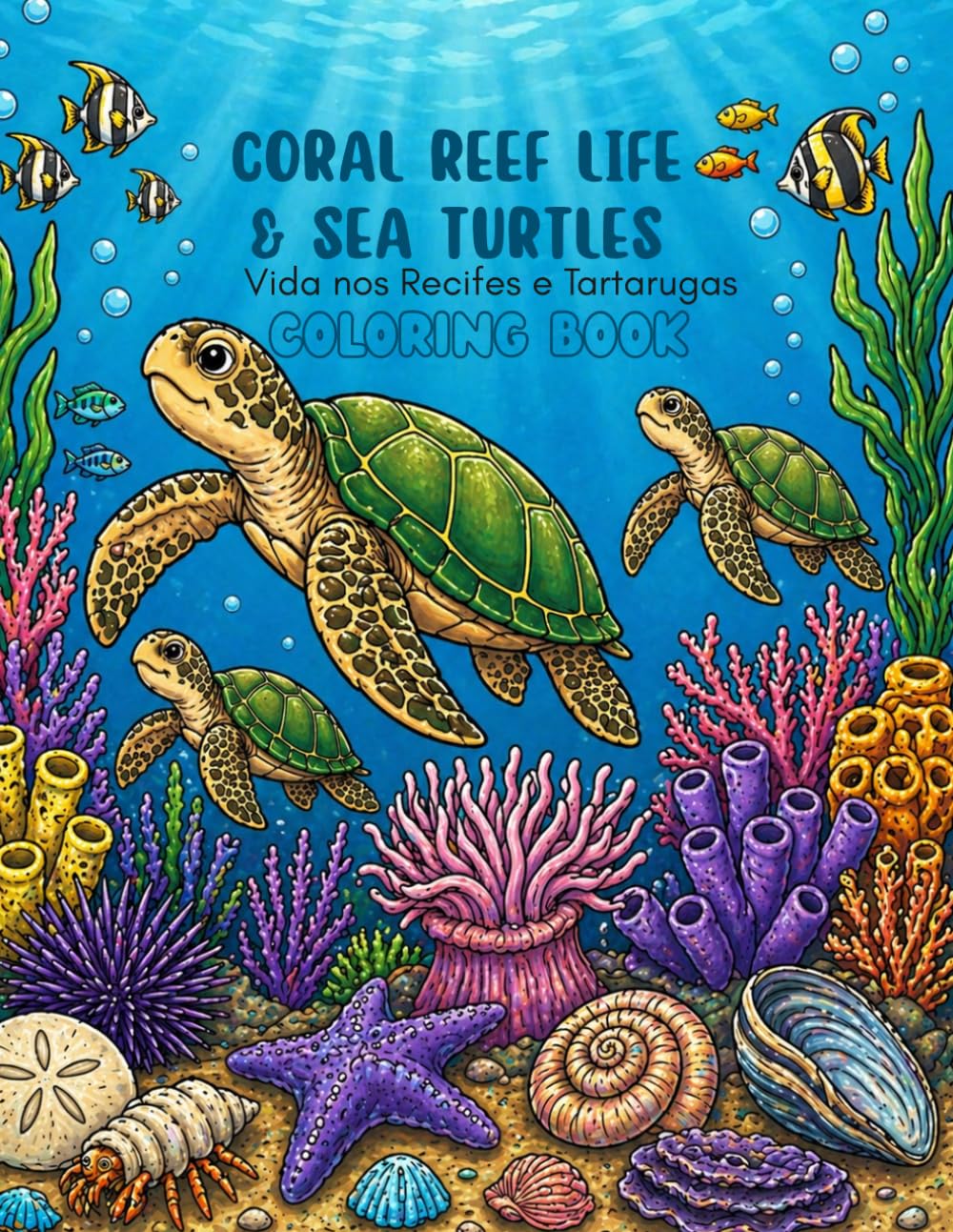 Coral Reef Life & Sea Turtles: Coloring Book - Vol. 7: A Fascinating Journey Through Coral Reefs and the World of Sea Turtles.