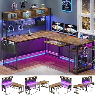 SEDETA L Shaped Computer Desk, Reversible Corner Desk with Power Outlet ...